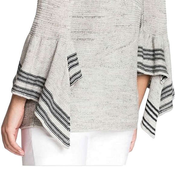 NIC+ZOE Gray Linen Long Striped Ruffle Bell Sleeve Pullover Sweater Size 2P - Picture 10 of 11